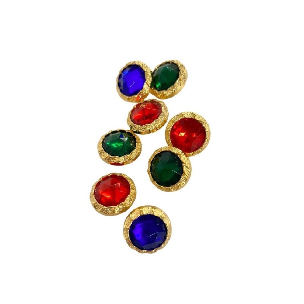 Set‎ of 8 Goldtone Faceted Jeweled Buttons Red Green Blue Sewing Notions